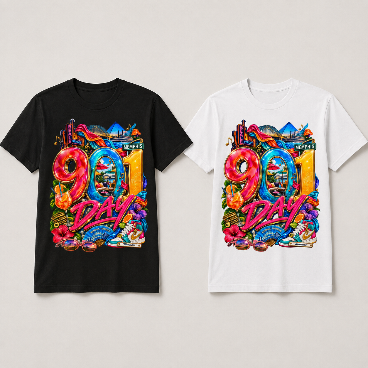 Memphis Day Party 901 Graphic Tee in black and white
