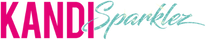 Kandi Sparklez logo with pink and teal text on a white background