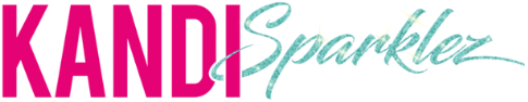 Kandi Sparklez logo with pink and teal text on a white background