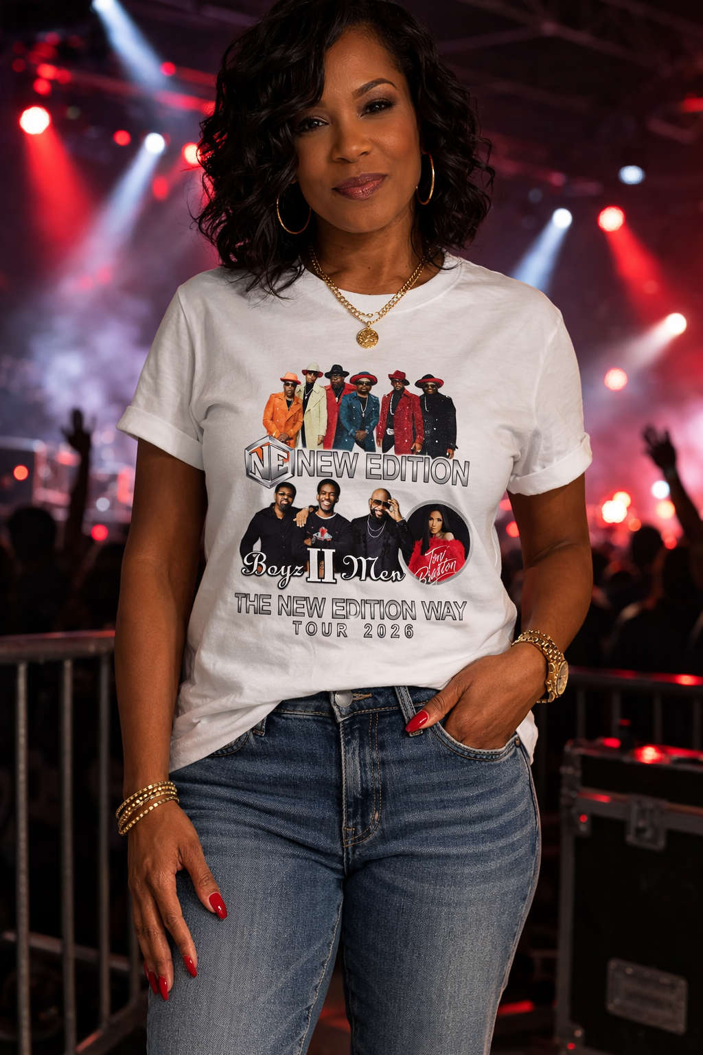 New Edition Way Tour 2026 graphic t-shirt with Boyz II Men and Toni Braxton
white. New Edition concert tee with tour design