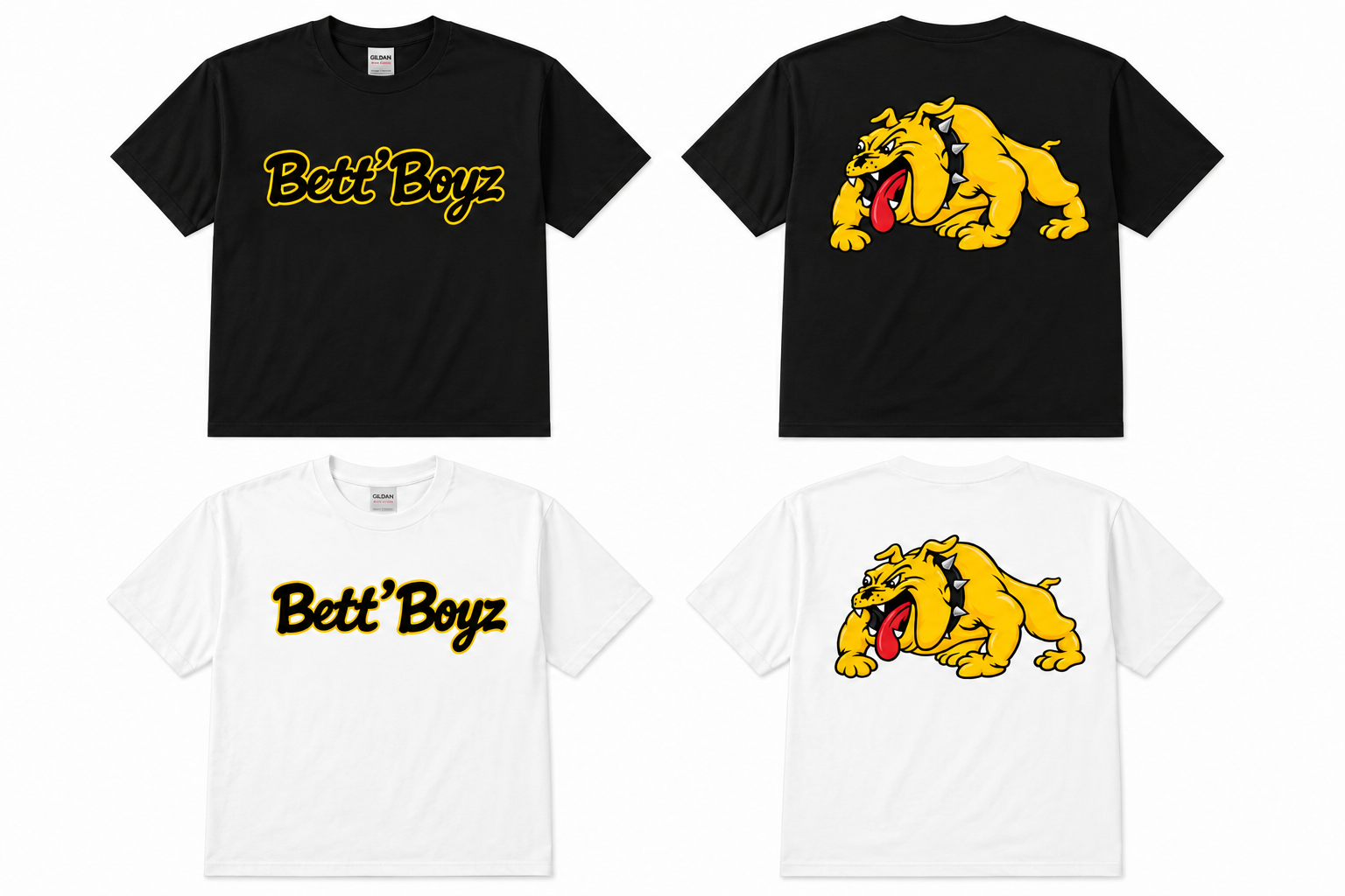 Bett’Boyz School Spirit Tee in black and white showing front and back designs