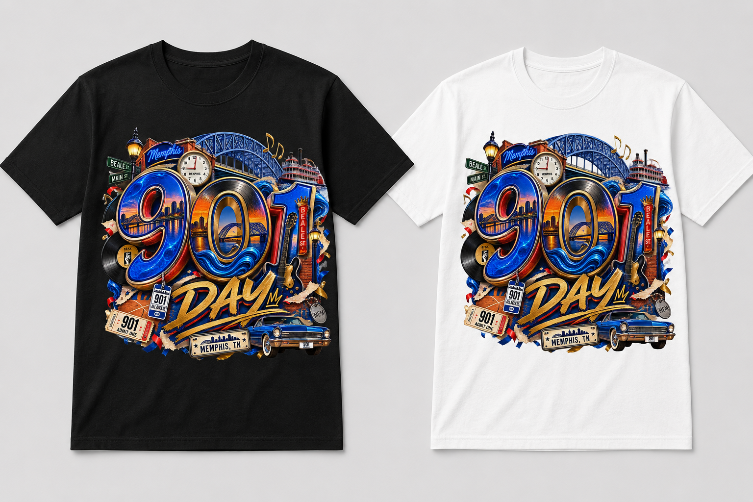 Blue & Gold 901 Day Graphic Tee in black and white