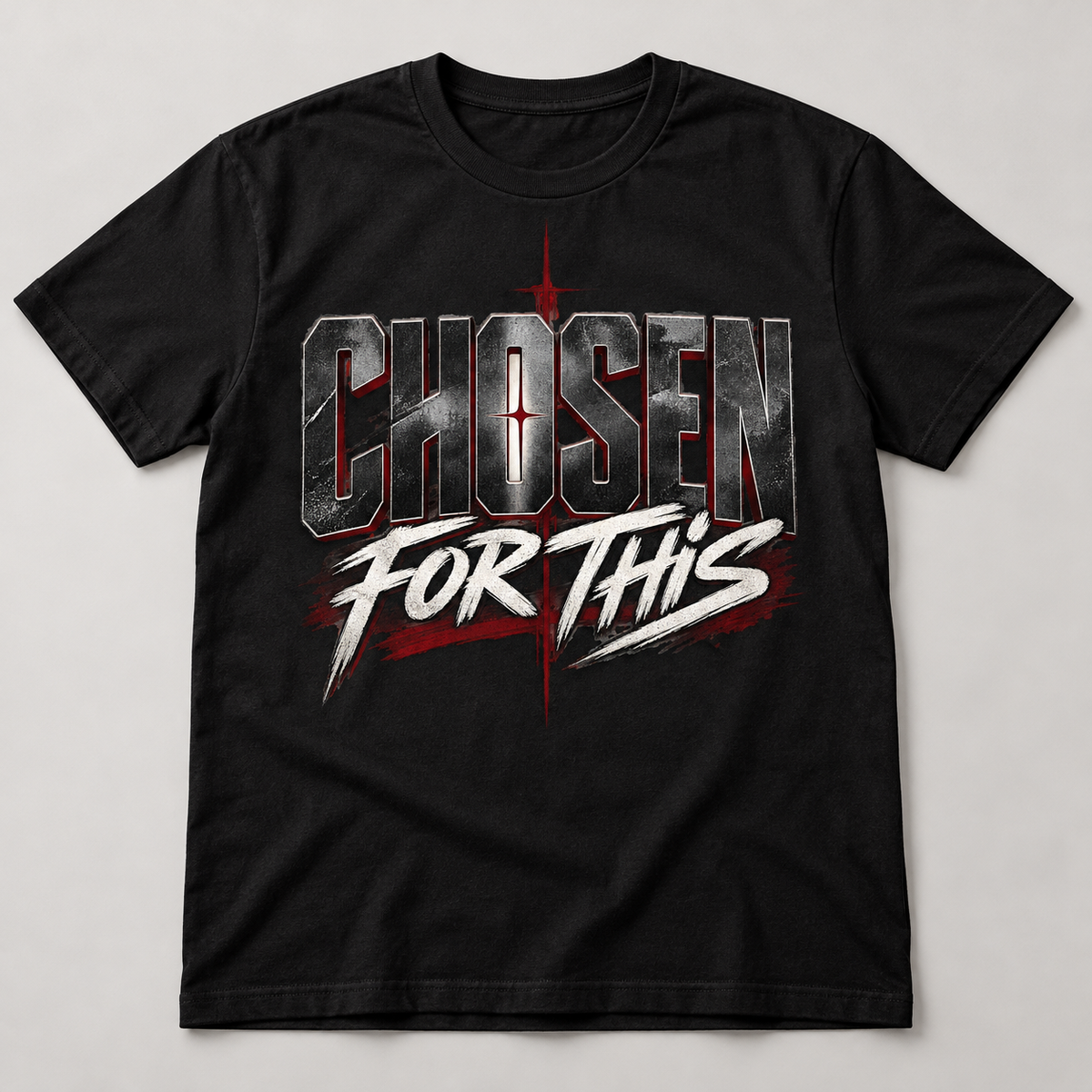 Chosen for This distressed cross graphic on black tee