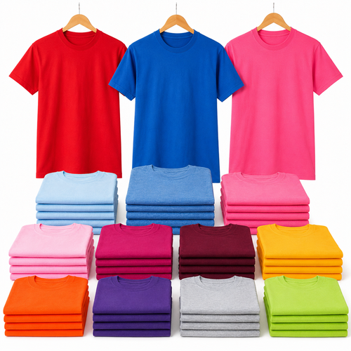 Assorted colorful blank short-sleeve T-shirts for the Warehouse Cleanout sale