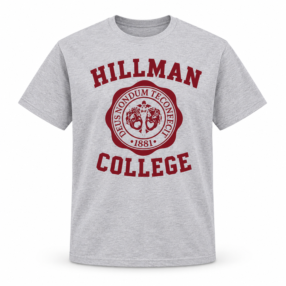 Hillman College gray T-shirt with burgundy design