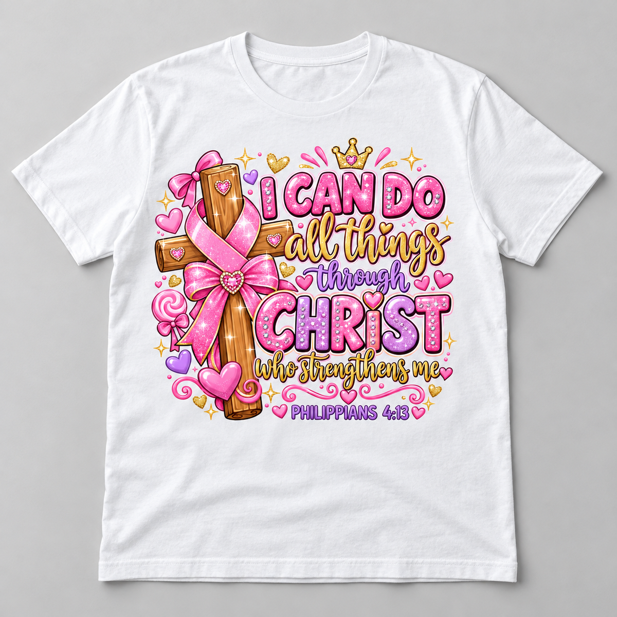 I Can Do All Things Through Christ Youth Tee on white tee