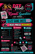 Kandi Sparklez DTF printing pricing—heat press required