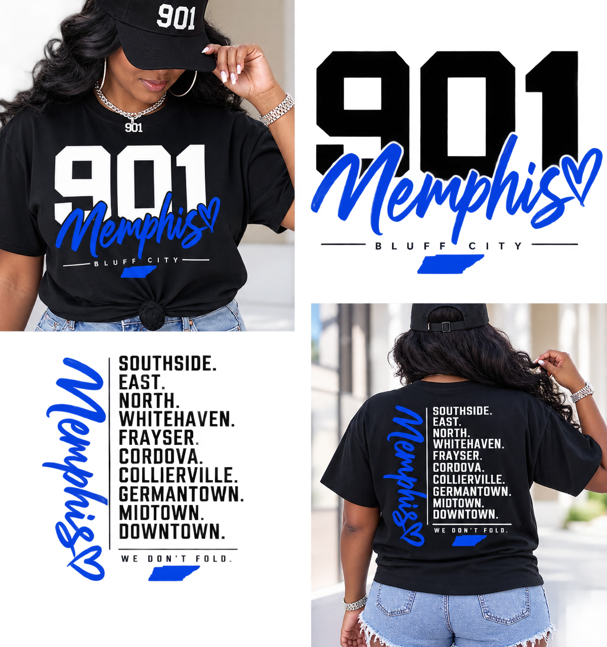 Black Memphis 901 Bluff City Tee front and back mockup