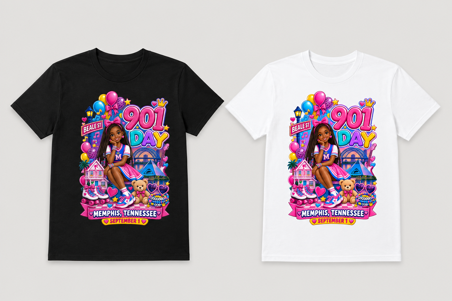 Memphis Girl 901 Day Youth Tee in black and white