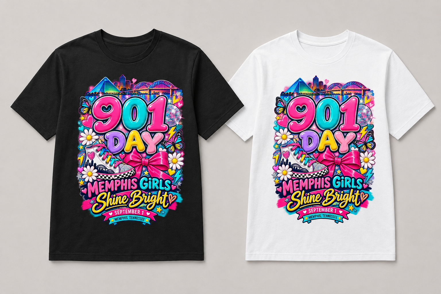 Memphis Girls Shine Bright Graphic Tee in black and white