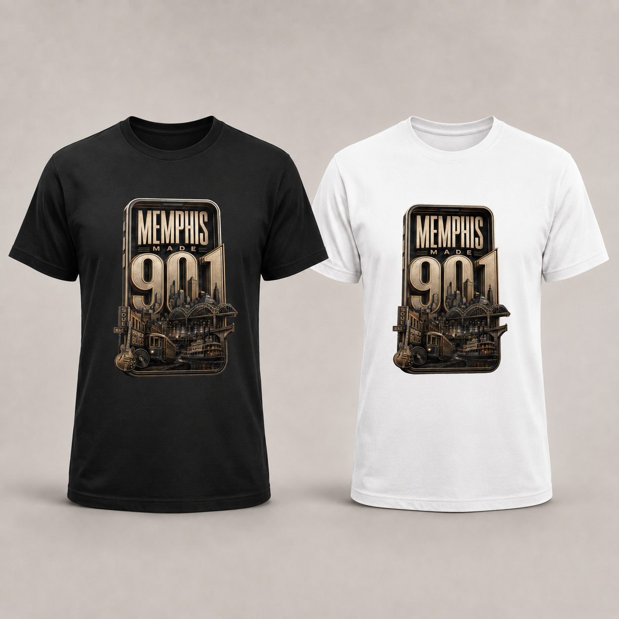 Memphis Made 901 graphic tee shown in black and white