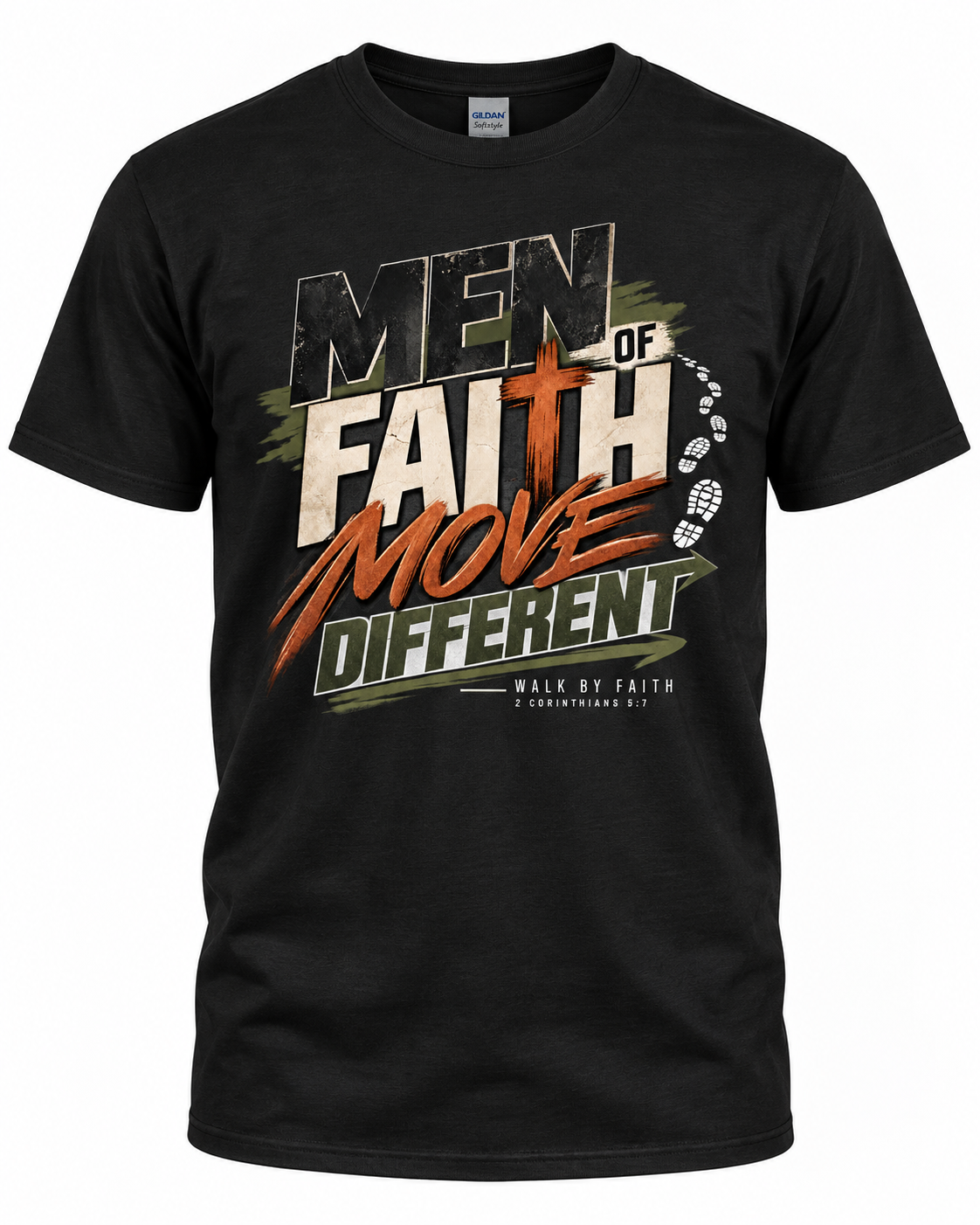 Men of Faith Move Different Tee product mockup