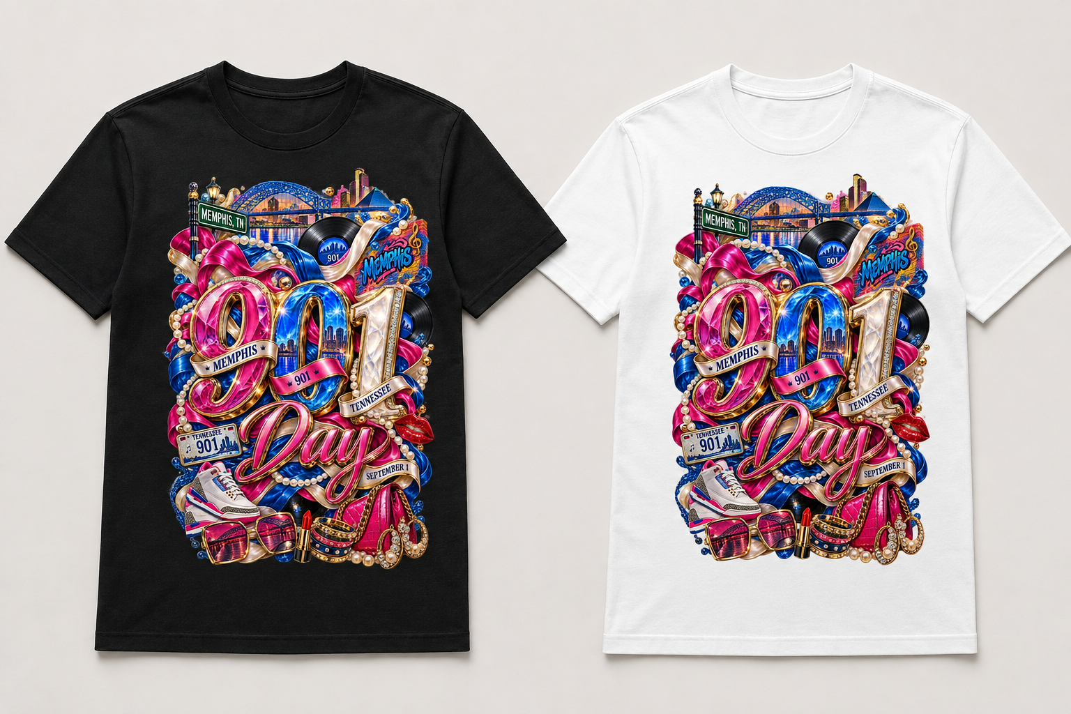 Pink & Blue 901 Day Glam Tee in black and white