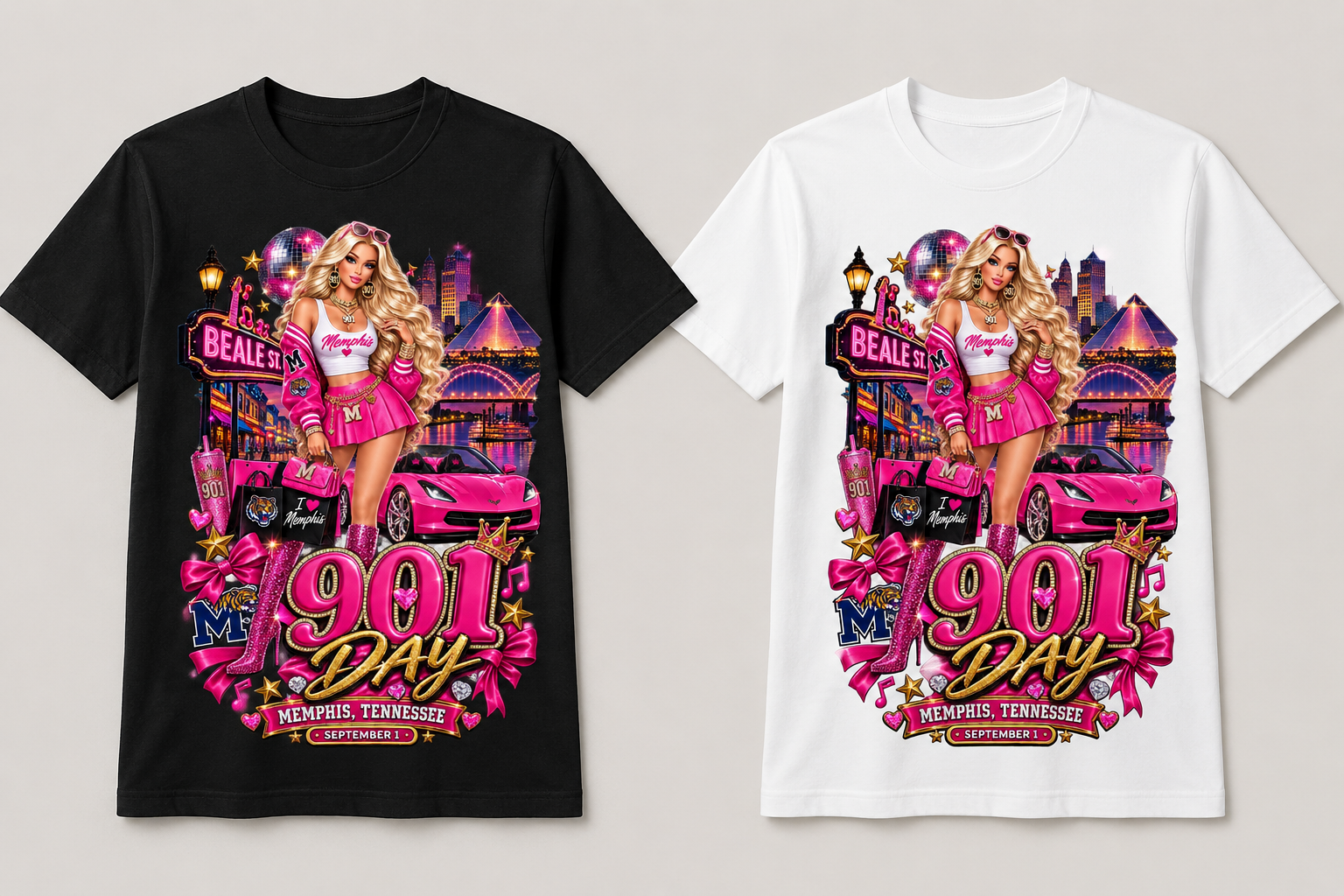 Pink Memphis Fashion 901 Day Tee in black and white