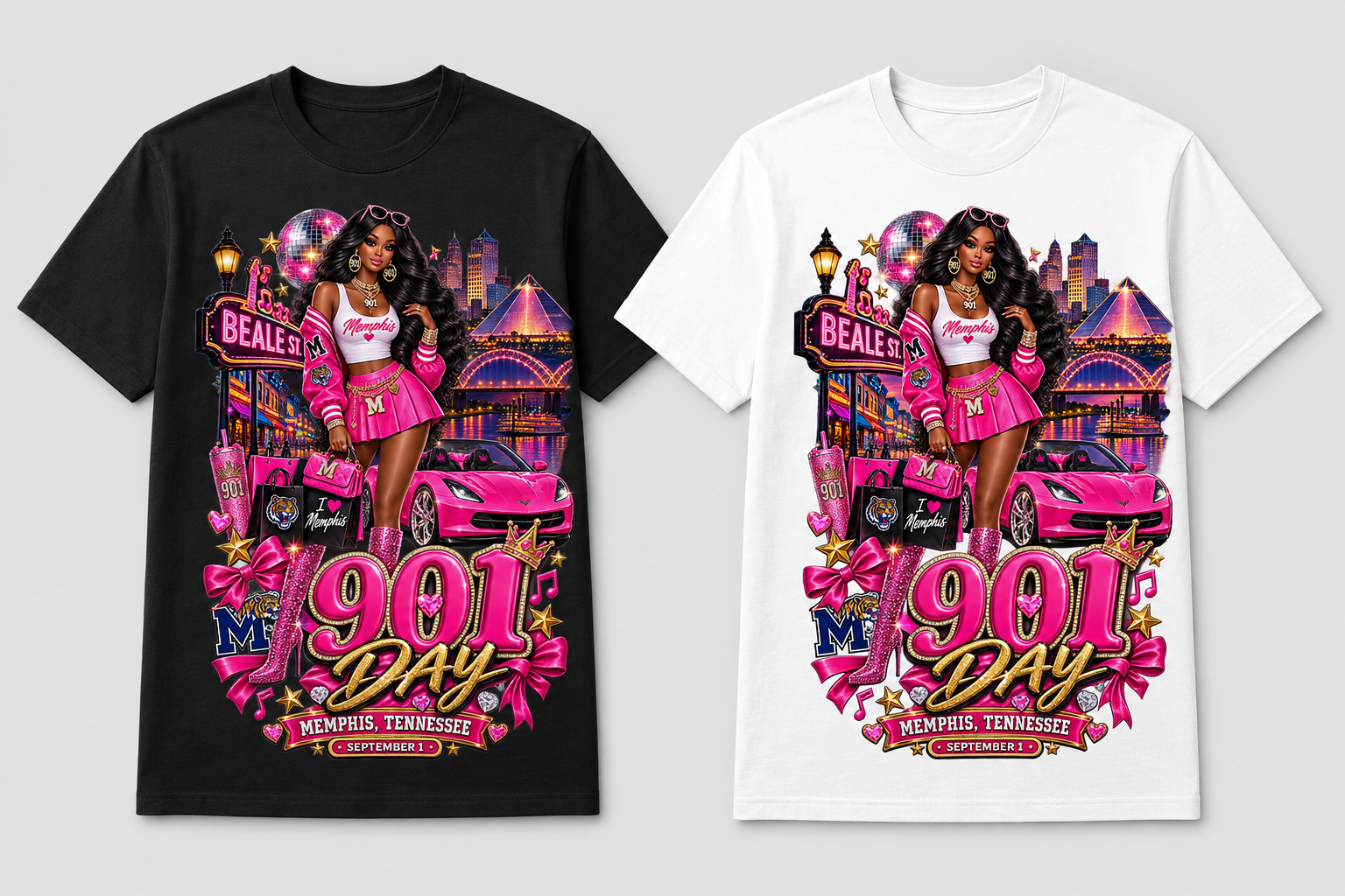Pink Memphis Fashion 901 Day Brunette Tee in black and white