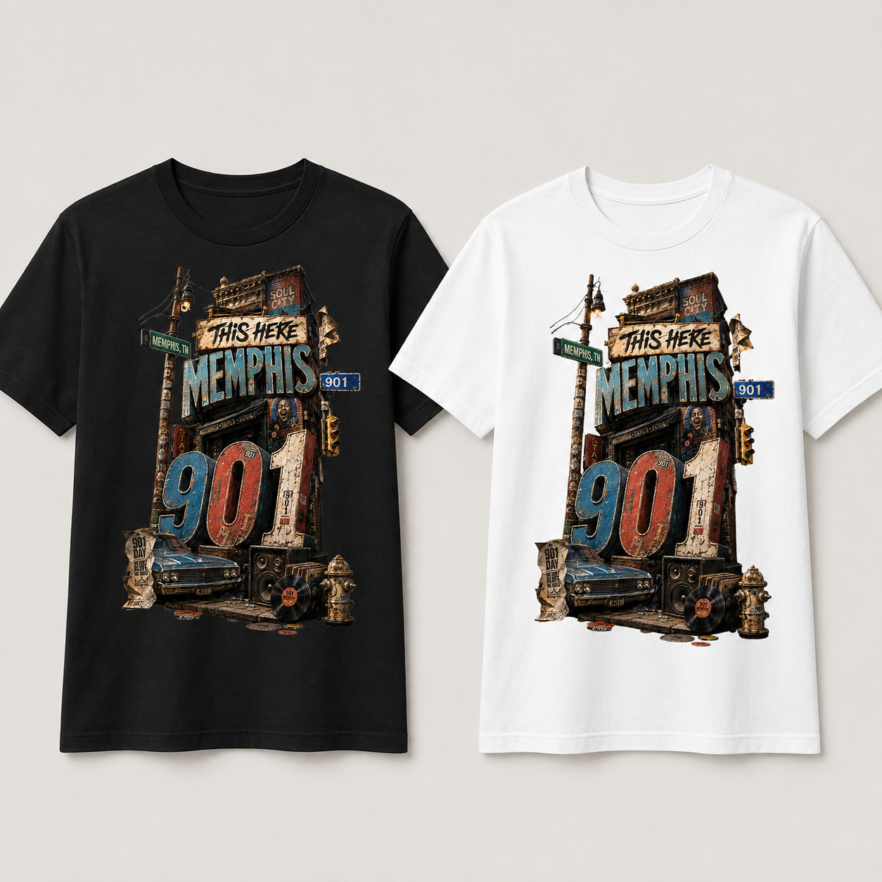 This Here Memphis 901 Graphic Tee in black and white