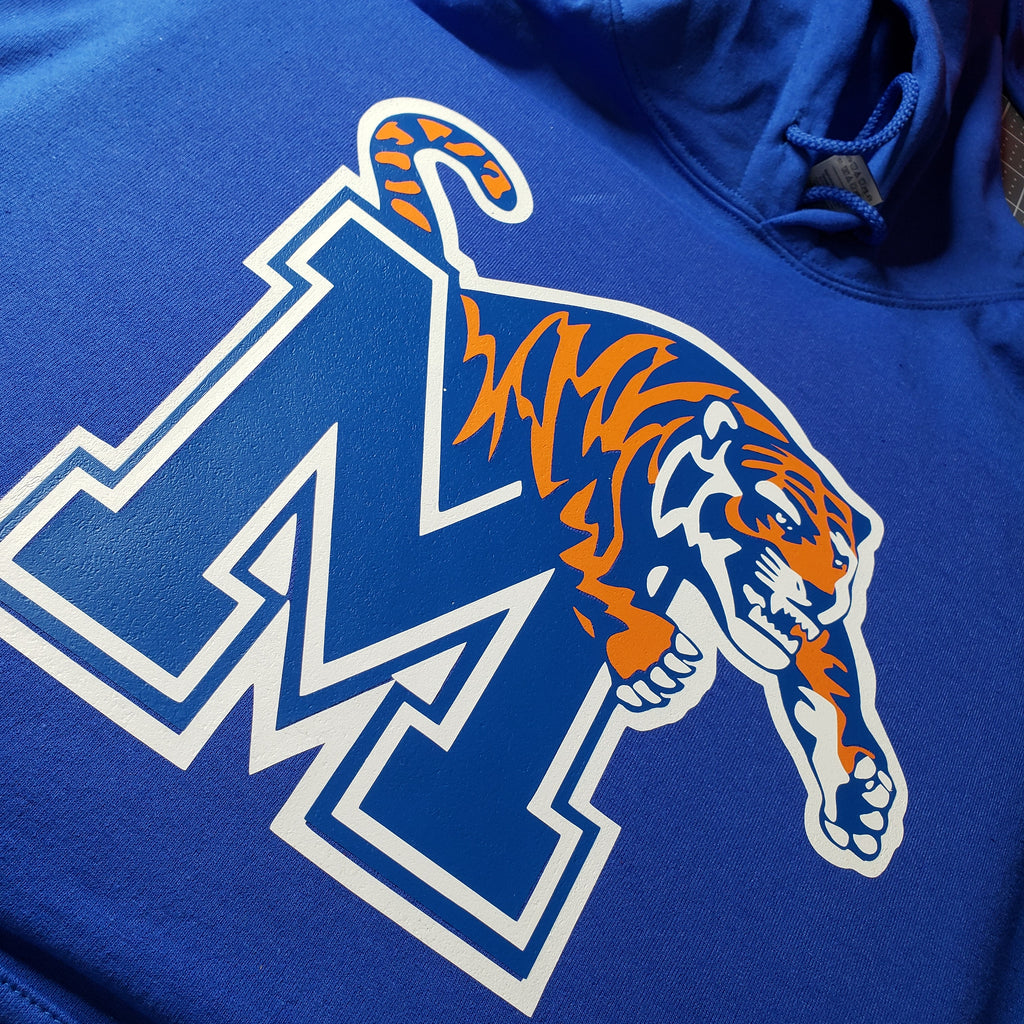 Blue hoodie with Memphis tiger on the front
